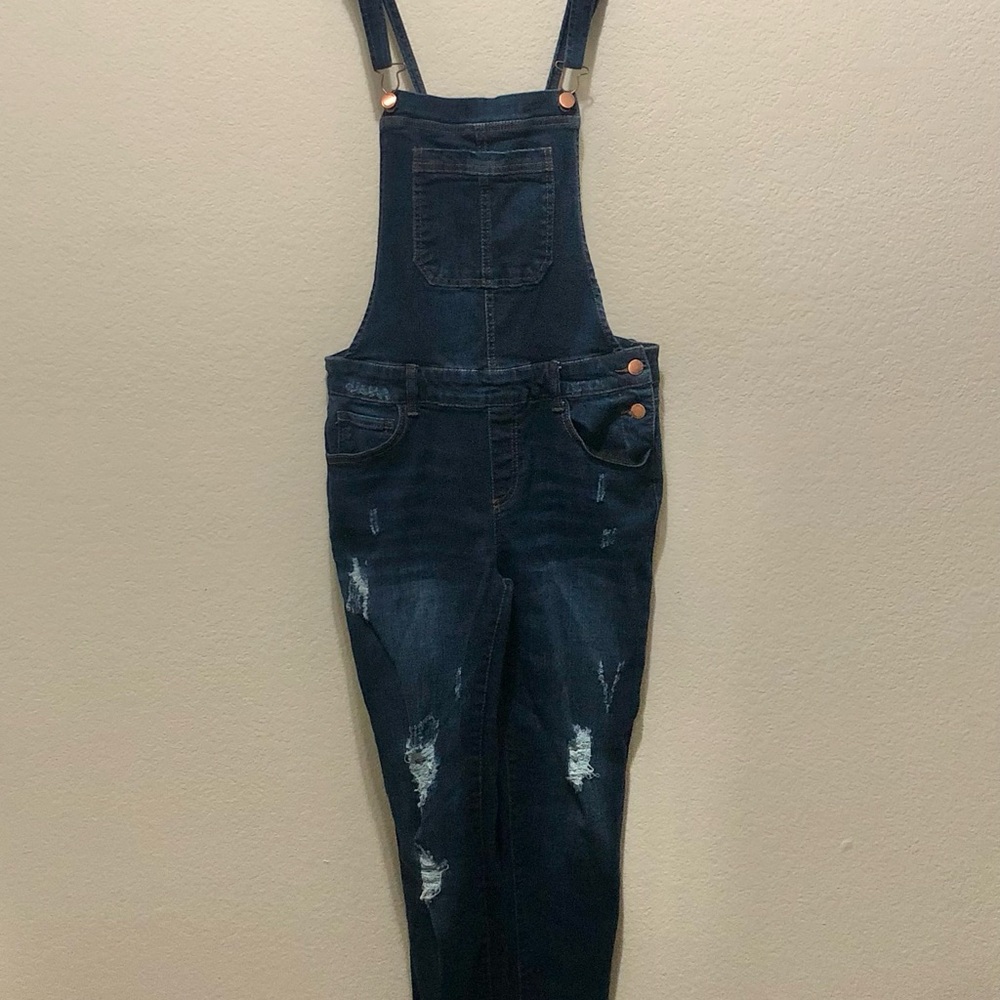 Wax Jean Women’s Basic Denim Distressed Overalls Size Large Blue